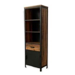 Jaipur Furniture Ltd Induse 1 Drawer Large Bookcase - Mango Wood/Iron - L37 x W65 x H190 cm - PP Sawn Finish in Brown - thumbnail 1