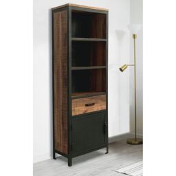 Jaipur Furniture Ltd Induse 1 Drawer Large Bookcase - Mango Wood/Iron - L37 x W65 x H190 cm - PP Sawn Finish in Brown - thumbnail 2