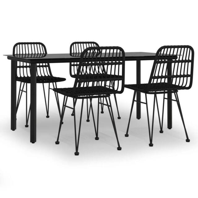 Berkfield Home 5 Piece Garden Dining Set Black Poly Rattan - image 1