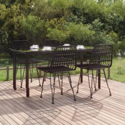 Berkfield Home 5 Piece Garden Dining Set Black Poly Rattan - thumbnail 2