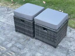 Fimous Rattan Garden Furniture Set with Oblong Rectangular Dining Table 2 Small Footstools 11 Seater Outdoor Lounge Sofa Set Dark Grey Mixed - thumbnail 5
