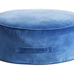 Wyld and Coco Blue Velvet Round Pouffe Ottoman with Handle - thumbnail 2