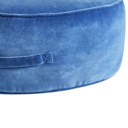Wyld and Coco Blue Velvet Round Pouffe Ottoman with Handle - thumbnail 5