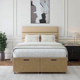 Bedmaster Linen Ottoman Divan Base & Lined Headboard in Natural - Size: Small Double - thumbnail 2