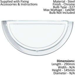 Loops 2 PACK Wall Light Colour Chrome Shade White Clear Glass Painted Bulb E27 1x60W - thumbnail 2