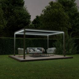 Agadon Aluminium Pergola Shading System with LED Lights & Motorised Slats in Dark Grey - thumbnail 1