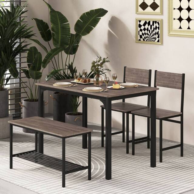 Costway 4-Piece Dining Table Set Kitchen Table with 2 Chairs & a Bench in Grey - image 1