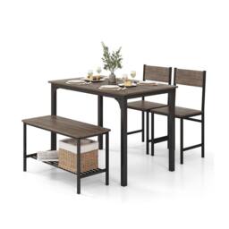 Costway 4-Piece Dining Table Set Kitchen Table with 2 Chairs & a Bench in Grey - thumbnail 2