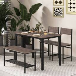 Costway 4-Piece Dining Table Set Kitchen Table with 2 Chairs & a Bench in Grey - thumbnail 1