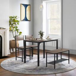 Costway 4-Piece Dining Table Set Kitchen Table with 2 Chairs & a Bench in Grey - thumbnail 7