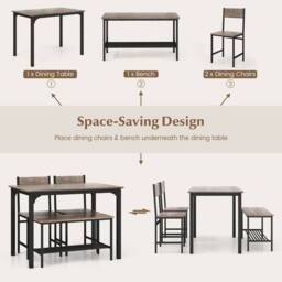 Costway 4-Piece Dining Table Set Kitchen Table with 2 Chairs & a Bench in Grey - thumbnail 5