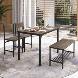 Costway 4-Piece Dining Table Set Kitchen Table with 2 Chairs & a Bench in Grey - thumbnail 8
