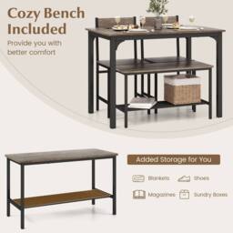 Costway 4-Piece Dining Table Set Kitchen Table with 2 Chairs & a Bench in Grey - thumbnail 6
