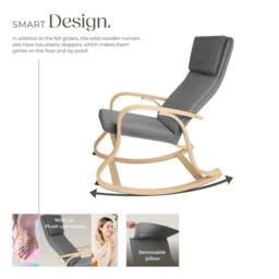 tectake Rocking Chair Roca - Armrests, Comfortable Padding, Floor Protectors in Light Grey - thumbnail 4
