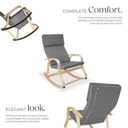 tectake Rocking Chair Roca - Armrests, Comfortable Padding, Floor Protectors in Light Grey - thumbnail 3
