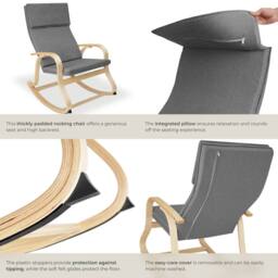 tectake Rocking Chair Roca - Armrests, Comfortable Padding, Floor Protectors in Light Grey - thumbnail 5