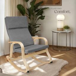 tectake Rocking Chair Roca - Armrests, Comfortable Padding, Floor Protectors in Light Grey - thumbnail 8