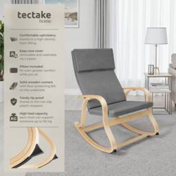 tectake Rocking Chair Roca - Armrests, Comfortable Padding, Floor Protectors in Light Grey - thumbnail 2