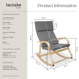 tectake Rocking Chair Roca - Armrests, Comfortable Padding, Floor Protectors in Light Grey - thumbnail 6