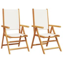 Berkfield Home Garden Chairs 2 pcs Cream White Solid Wood Acacia & Fabric - thumbnail 2
