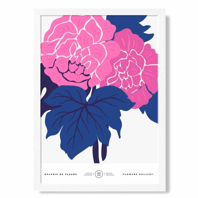 ARTZE Pink & Blue Allium Flower Market Gallery Framed Print SIZE: A4 with White Frame in Mid Blue - image 1