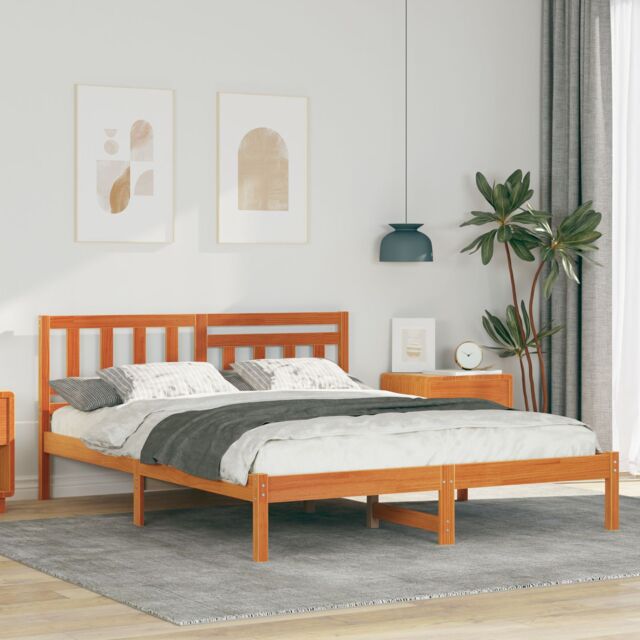 Berkfield Home with Headboard Wax brown 140 x 190 cm Solid pine wood - image 1