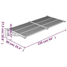 Berkfield Home Door Canopy Grey & Transparent 239x90 cm Polycarbonate in Clear - thumbnail 6