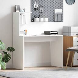 Berkfield Home White White Writing Desk White MDF Compact Decorative Inlays - thumbnail 2