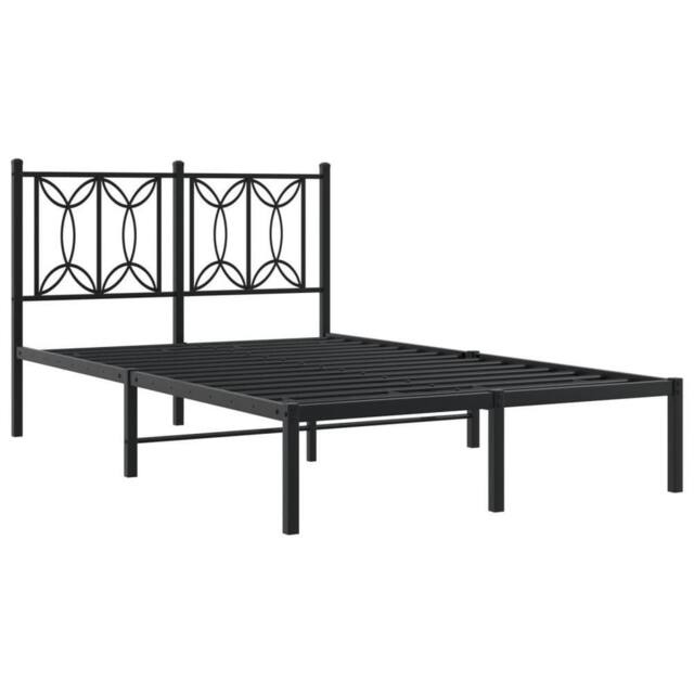 Berkfield Home Metal Bed Frame without Mattress with Headboard Black 120x190cm - Size: 120x190 cm - image 1