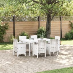 Berkfield Home 7 Piece Garden Dining Set with Cushions White Poly Rattan - thumbnail 1