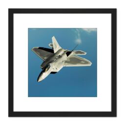 Artery8 Dunaway Military USA F-22 Raptor Jet Photo 8X8 Inch Square Wooden Framed Wall Art Print Picture with Mount in Black - thumbnail 1