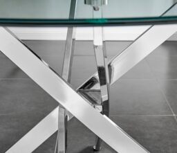 FurnitureboxUK Novara Chrome Metal 100cm Round Glass Dining Table & 4 Corona Gold Dining Chairs in Beige - thumbnail 2