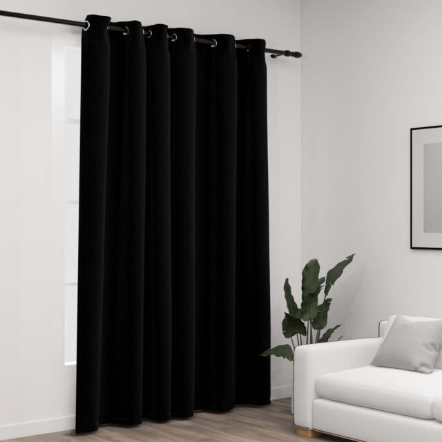 Berkfield Home Linen-Look Blackout Curtains with Grommets Black 290x245cm - Size: 290x245 cm - image 1