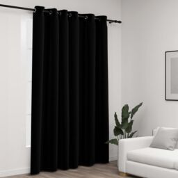 Berkfield Home Linen-Look Blackout Curtains with Grommets Black 290x245cm - Size: 290x245 cm - thumbnail 1