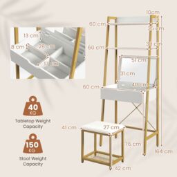 Costway 3 IN 1 Vanity Dressing Table Set Book Storage Shelf Ladder Desk Cushioned Stool in Natural - thumbnail 2