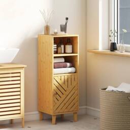 EONLION Slim Bathroom Cabinet with Bamboo Door in Brown