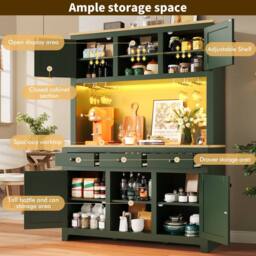 Merax Green Kitchen Dresser with Wine Glass Holder, Coffee Bar Worktop - thumbnail 7