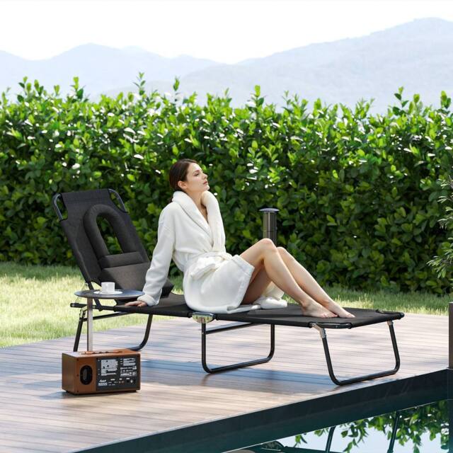 OUTSUNNY Folding Sun Lounger Reclining Chair w/ Pillow Reading Hole in Black - image 1