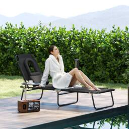 OUTSUNNY Folding Sun Lounger Reclining Chair w/ Pillow Reading Hole in Black - thumbnail 1