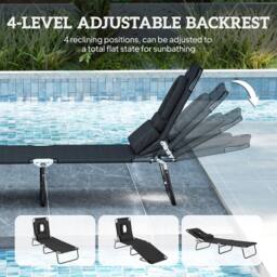 OUTSUNNY Folding Sun Lounger Reclining Chair w/ Pillow Reading Hole in Black - thumbnail 4