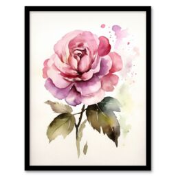 Artery8 Wall Art Print Pink Rose Bloom Simple Watercolour Painting Single Flower Valentines Love Nature Colourful Bright Floral Modern Artwork Art - thumbnail 1