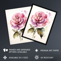 Artery8 Wall Art Print Pink Rose Bloom Simple Watercolour Painting Single Flower Valentines Love Nature Colourful Bright Floral Modern Artwork Art - thumbnail 2