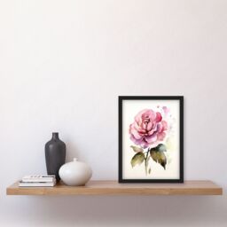 Artery8 Wall Art Print Pink Rose Bloom Simple Watercolour Painting Single Flower Valentines Love Nature Colourful Bright Floral Modern Artwork Art - thumbnail 4