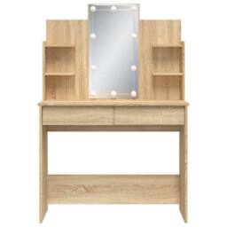 Berkfield Home Dressing Table with LED Lights Sonoma Oak 96x40x142 cm in Light Brown - Size: 96 x 40 x 142 cm - thumbnail 5