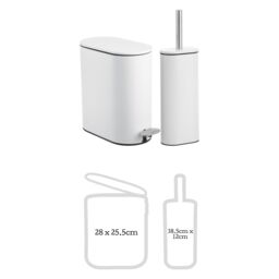 Showerdrape Fortuna 5L Soft Close Bathroom Pedal Bin & Toilet Brush Set in Satin Chrome in White - thumbnail 4