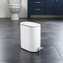 Showerdrape Fortuna 5L Soft Close Bathroom Pedal Bin & Toilet Brush Set in Satin Chrome in White - thumbnail 2