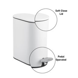 Showerdrape Fortuna 5L Soft Close Bathroom Pedal Bin & Toilet Brush Set in Satin Chrome in White - thumbnail 5