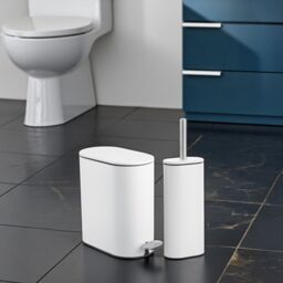 Showerdrape Fortuna 5L Soft Close Bathroom Pedal Bin & Toilet Brush Set in Satin Chrome in White - thumbnail 1