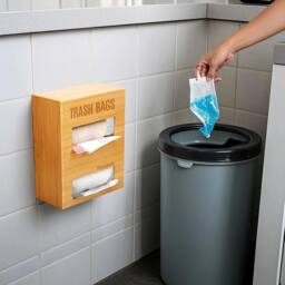 KORVIXA Bamboo Trash Bag Holder Wood 2 in 1 in Brown - Size: 500mm