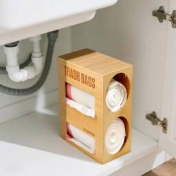 KORVIXA Bamboo Trash Bag Holder Wood 2 in 1 in Brown - Size: 500mm - thumbnail 5